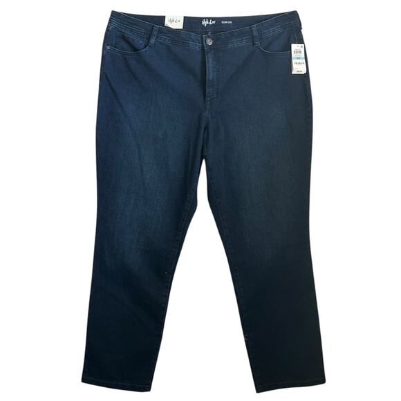 Style & Co Women Jeans 20W Blue Dark Wash Slim Leg Denim‎ Minimalistic Comfy NEW - Picture 1 of 13